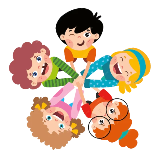 A cheerful circle of children joining hands